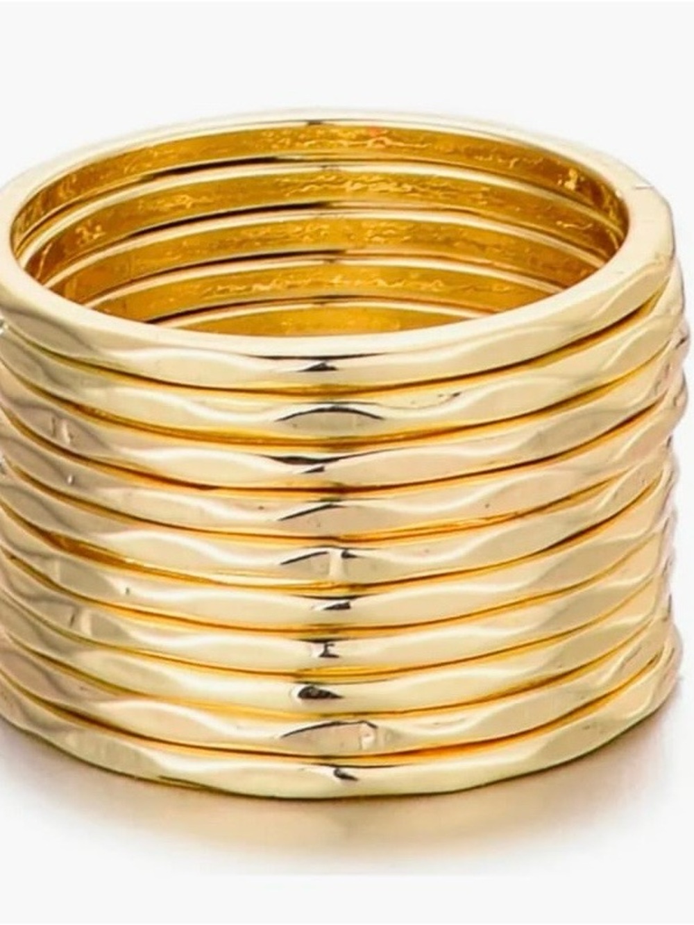 NWOT Adornia Set of 10 Hammered Band Rings Gold Tone Size 8.25